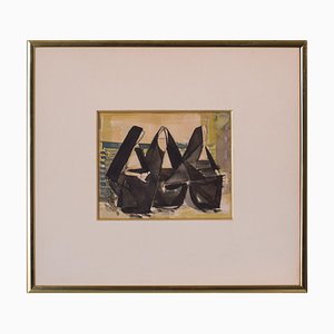 Pintura abstracta de tres monjas, acuarela sobre papel, enmarcada