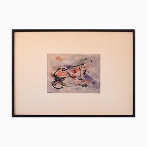 Pintura abstracta expresionista, 1965, Acuarela sobre papel, Enmarcado