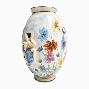 Vase mit handbemalter Dekoration und dicken Figuren, 1950er