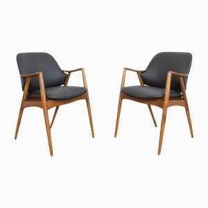 Mid-Century Swedish Leather Office Chairs by Alf Svensson for Dux, 1960s, Set of 2