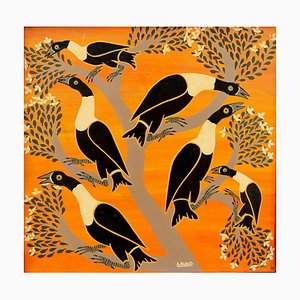 Aussi Jaffary Rashid, Birds, Tanzania, 1970s, Oil on Board