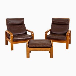 Armchairs with Stool, Denmark, Mid-20th Century, Set of 3