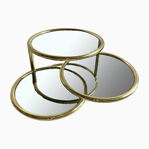 Mid-Century Modern Italian Coffee Table with 3 Round Smoked Glass Tops Mounted in Gilt Metal Rings, 1970s