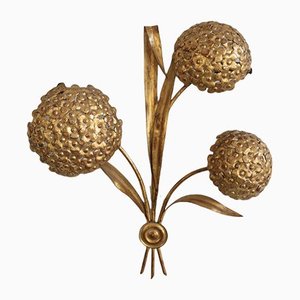 Hollywood Regency Style Wall Lamp in Gold with Floral Design, 1950s