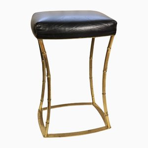 Stool with Upholstery & Brass Frame in Bamboo Design in the Style of Maison Jansen