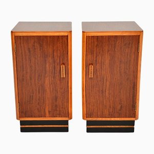 Art Deco Walnut Bedside Cabinets, 1930s, Set of 2