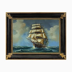 Sailing Ship, Neapolitan School, 1900s, Oil on Canvas, Framed