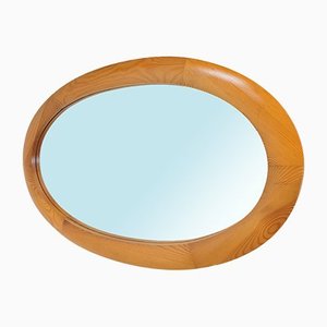 Vintage Pine Wood Oval Mirror