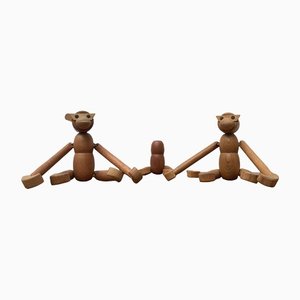 Dänische Mid-Century Affen aus Holz, 3er Set