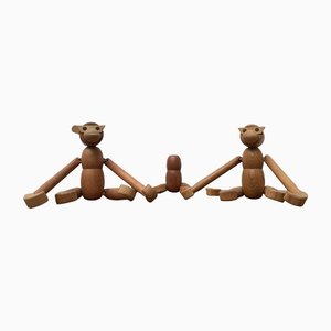 Singes Mid-Century en Bois, Danemark, Set de 3