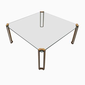 Brass and Glass Square Coffee Table by Peter Ghyczy for Ghyczy, 1970s