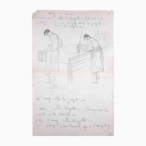 Sketches of Two People, Original Drawing, Mid 20th-century