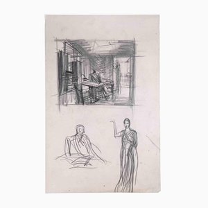 Sketches of People, Original Drawing, Mid 20th-century