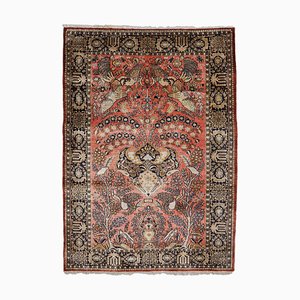 Floral Ghom Rug in Light Red Pure Silk with Border, Medallion and Motif