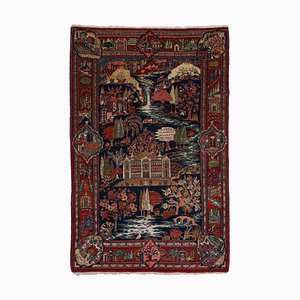 Floral Keshan Rug in Dark Blue with Border and Motif