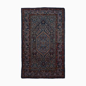 Geometric Sarough Rug in Dark Blue with Border and Medallion