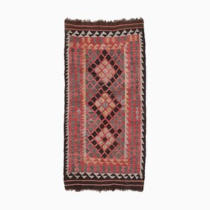 Geometric Kilim Runner Rug in Pink with Central Medallion and Border
