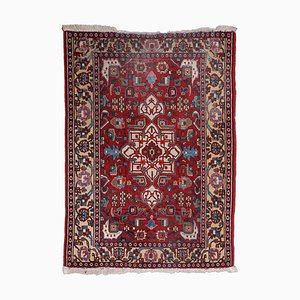 Floral Hamadan Rug in Dark Red with Border and Medallion