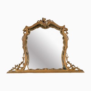 French Rococo Overmantle Wall Mirror in Gilt Wood