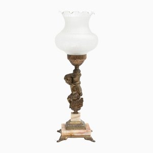 Lampada da tavolo in metallo e marmo, inizio XX secolo