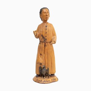 Traditional Wooden Pastoral Saint Joan Sculpture