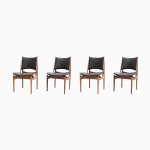 Wood and Leather Egyptian Chair by Finn Juhl for Design M, Set of 4
