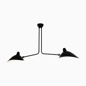 Lámpara de techo Mid-Century moderna de dos brazos fijos en negro de Serge Mouille