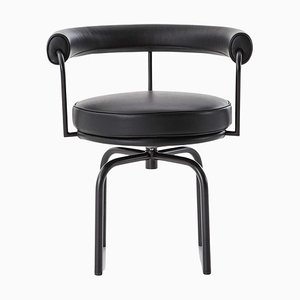 Black Leather Lc7 Chair by Charlotte Perriand for Cassina