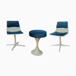 Mid-Century Swivel Chairs & Tulip Stool from CS Chair Centre, Set of 3