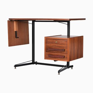 Bureau Pliant Mid-Century en Métal Noir, Laiton et Bois, Italie, 1960s