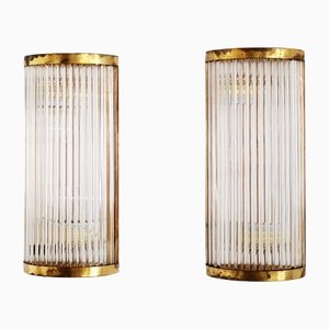 Art Deco Italian Style Wall Sconces with Glass Rods and Brass, Set of 2