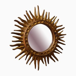 Mid-Century Italian Wooden Sun Mirror, 1950s