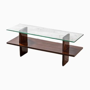 Niedriger Tisch mit Holzstruktur und Glasplatte von Osvaldo Borsani für Arredamenti Borsani Varedo, 1940er