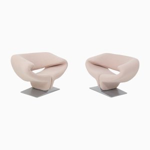 First Edition Ribbon Armchairs in Pink Bouclè by Pierre Paulin for Artifort, Set of 2