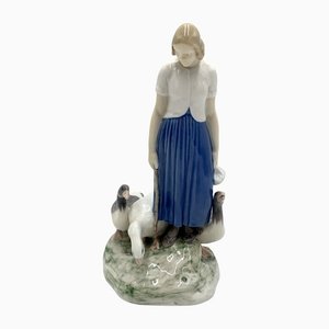 Porcelain Figurine of a Woman With Geese from Bing & Grondahl, Denmark, 1950-60s