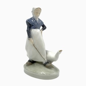 Porcelain Figurine of a Girl With a Goose from Royal Copenhagen, Denmark