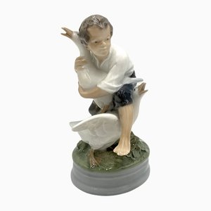 Porcelain Figurine of a Boy With Geese from Royal Copenhagen, Denmark, 1964