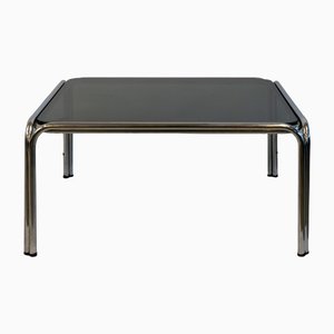 Smoked Glass Coffee Table with Chrome Metal Tubular Structure, 1950s