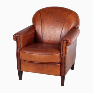 Vintage Sheepskin Armchair With a Beautiful Brown Patina