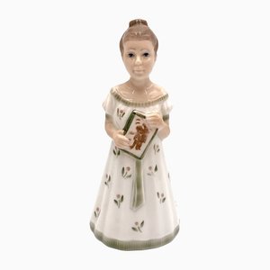 Danish Porcelain Figurine of a Woman With a Book from Lyngby, 1960s