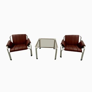 Chrome Tubular Chairs and Matching Table by Villiam Chlebo, Set of 3