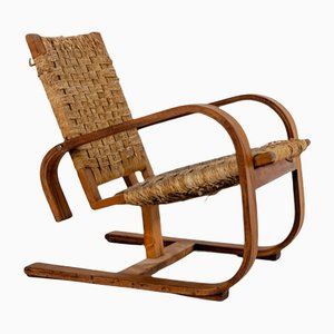 Vintage Wood and Wicker Armchair by Giuseppe Pagano