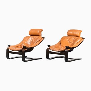 Vintage Kroken Leather Lounge Chairs by Åke Fribytter, 1970s, Set of 2