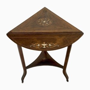 Antique Edwardian Rosewood Inlaid Drop Leaf Centre Table