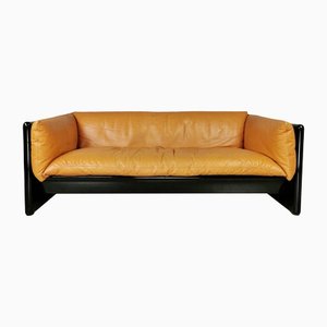 Black Lacquered Structure & Leather 2-Seater Sofa by Dino Gavina for Studio Simon, 1970s