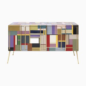 Mid-Century Italian Solid Wood and Colored Glass Sideboard