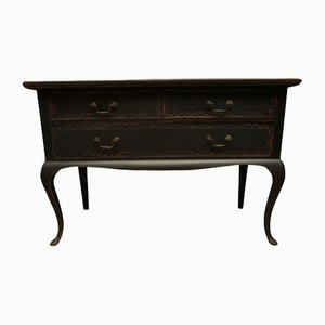 Antique Black Painted Oak Console Table with Drawers