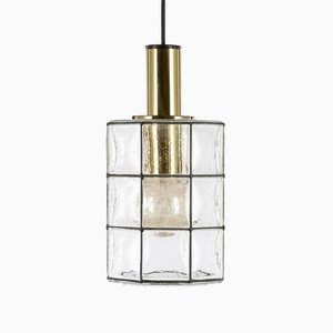 Handmade Glass and Brass Octagonal Pendant Light from Limburg, 1960s