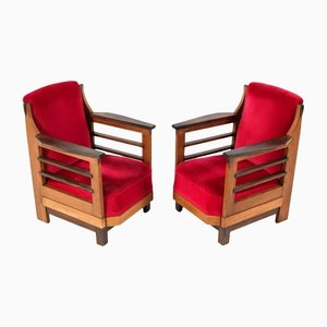 Art Deco Oak Amsterdam School Lounge Chairs by Anton Lucas, 1920s, Set of 2