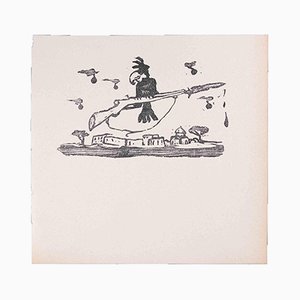 Mino Maccari, The Gunner Bird, Original Linocut, 1951
